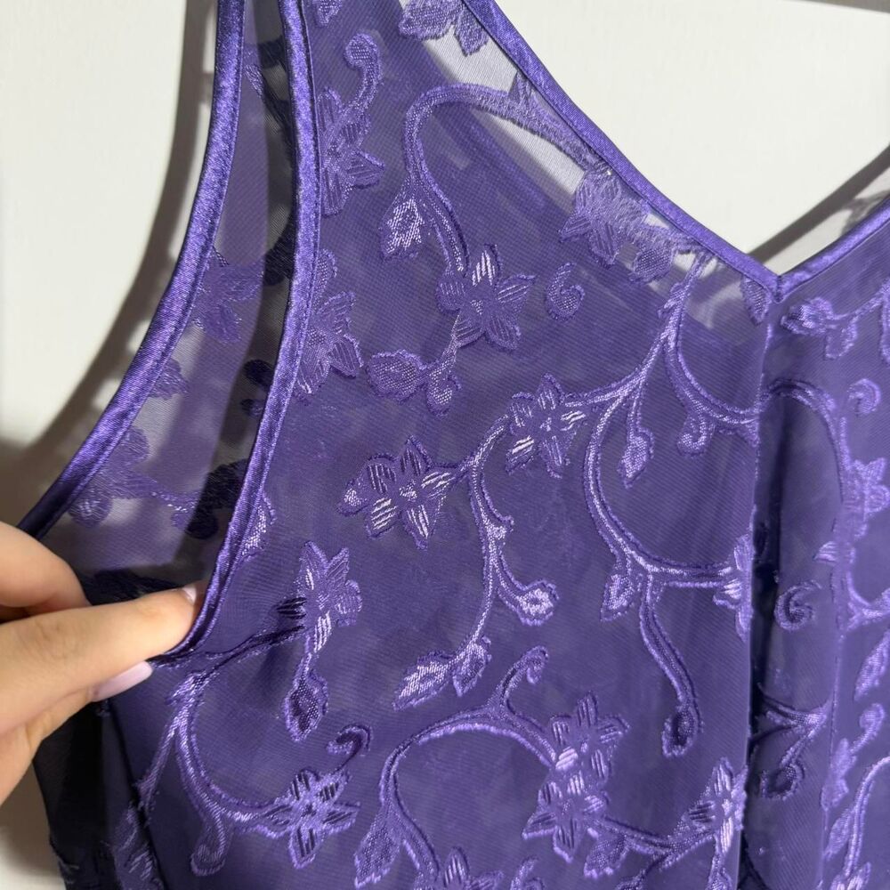 VINTAGE Bisou Bisou sheer purple embroidered lace tank top and shorts PJ set - Picture 3 of 8